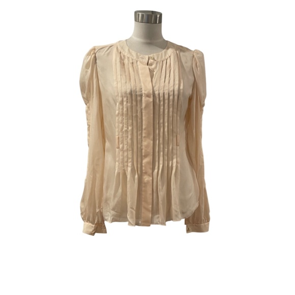 Moda Int’l ivory off white 100% matte silk full puff sleeve pleated blouse S - Picture 2 of 6